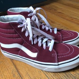 Maroon high top suede vans